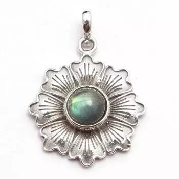 Кулон Рейки, эффектные украшения, кулон с кристаллами, кулон с цветком, серебряный кулон, серебро 925 пробы, модные украшения синий