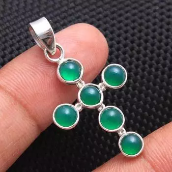 Кулон Рейки, Кулон-крест, Серебряный кулон, Ювелирные изделия ручной работы, Ювелирные изделия из стерлингового серебра 925 пробы, Кулон с кристаллами зелёный