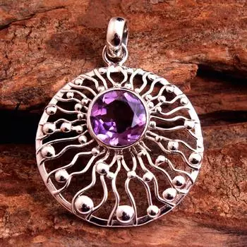 Кулон Рейки, серебряные украшения, хрустальный кулон с исцелением, кулон из стерлингового серебра 925 пробы, ювелирные изделия ручной работы фиолетовый