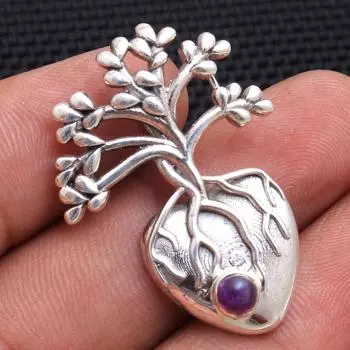 Кулон Рейки, Серебряные украшения, Серебряный кулон-шарм, Ювелирные изделия с драгоценными камнями, Кулон Древо жизни , Подарок для мамы фиолетовый