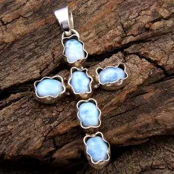 Кулон Рейки, Стерлинговое Серебро 925 пробы, Лабрадорит Ларимар Сердолик Кулон, Ювелирные Изделия Ручной Работы, Крест Кулон, Серебряные Ювелирные Изделия, Хрустальный Исцеляющий Кулон синий