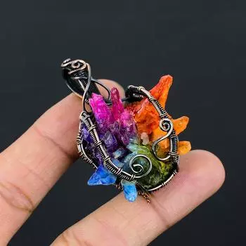 Кулон ручной работы из медной проволоки с натуральным грубым мультитурмалином 1,97 дюйма S6J59