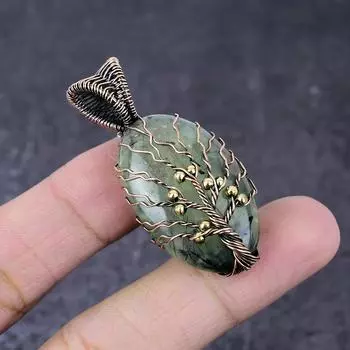 Кулон ручной работы из медной проволоки с натуральным мхом и пренитом Древо жизни 2,01 дюйма l7Z36