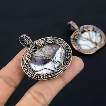 Кулон ручной работы из медной проволоки с натуральным древом жизни, дендритовым опалом, 2 дюйма, n2v72