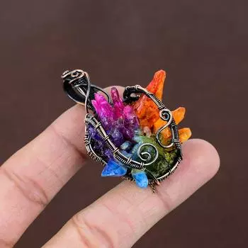 Кулон ручной работы из медной проволоки с натуральным грубым мультитурмалином 1,97 дюйма s4b90