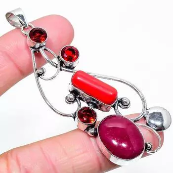 Кулон ручной работы из натурального граната с рубином из кашмира 3,07 дюйма Q8y42