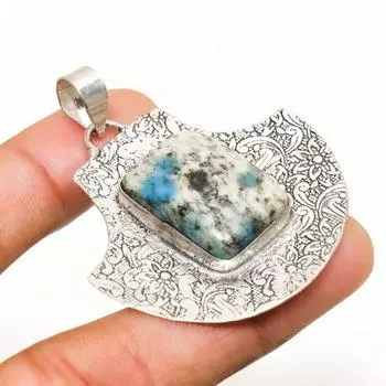 Кулон ручной работы из серебра 925 пробы с драгоценным камнем K2 Blue Azurite, 2,00 дюйма 2.00 белый