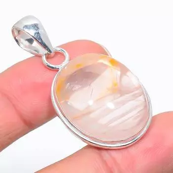 Кулон ручной работы из стерлингового серебра 925 пробы с натуральным розовым кварцем 1,85 дюйма k5F65