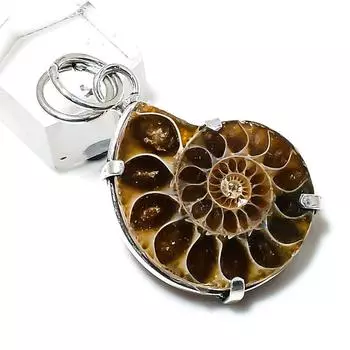 Кулон ручной работы из стерлингового серебра 925 пробы с натуральным аммонитом, 1,77 дюйма, A8q75