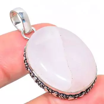 Кулон ручной работы из стерлингового серебра 925 пробы с натуральным розовым кварцем 1,65 дюйма m0L17