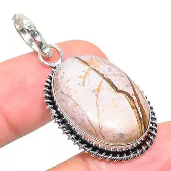 Кулон ручной работы из стерлингового серебра 925 пробы с натуральным изображением драгоценного камня яшмы 1,77 дюйма a9F51