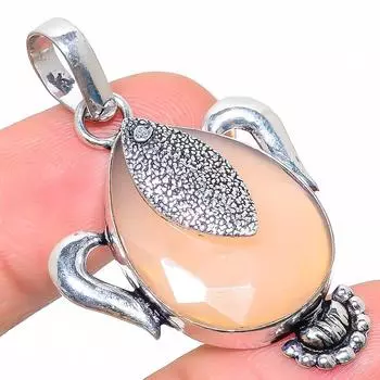 Кулон ручной работы из стерлингового серебра 925 пробы с натуральным драгоценным камнем халцедоном 1,81 дюйма w0N29