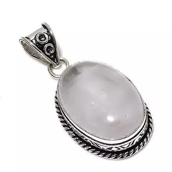 Кулон ручной работы из стерлингового серебра 925 пробы с натуральным розовым кварцем 1,89 дюйма u6d91