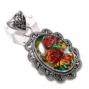 Кулон ручной работы из стерлингового серебра 925 пробы с натуральным стеклянным драгоценным камнем 2,29 дюйма D2k71