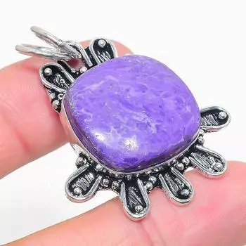 Кулон ручной работы из стерлингового серебра 925 пробы с натуральным драгоценным камнем чароитом 1,97 дюйма F6S09