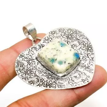 Кулон ручной работы с синим азуритом, посеребренный 925 пробы, 1,96 дюйма 1.96 белый