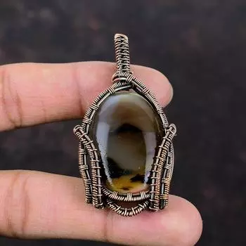 Кулон с агатом Монтана, кулон в медной проволоке, кулон с агатом Монтана, ювелирные изделия из драгоценных камней, кулон ручной работы, уникальный медный дизайн, ювелирный подарок для нее