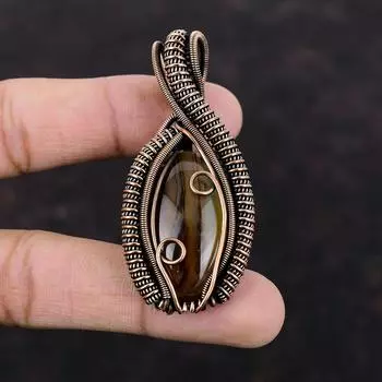 Кулон с агатом Монтана, медная проволока, кулон с драгоценным камнем, ювелирные изделия с агатом Монтана, кулон в стиле бохо, медные украшения ручной работы, подарок на годовщину