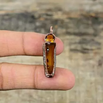 Кулон с агатом Монтана, медный кулон, изготовленный гальваническим способом, кулон с цитрином, кулон с драгоценным камнем ручной работы, ювелирные изделия из гальванической меди, подарки на годовщину