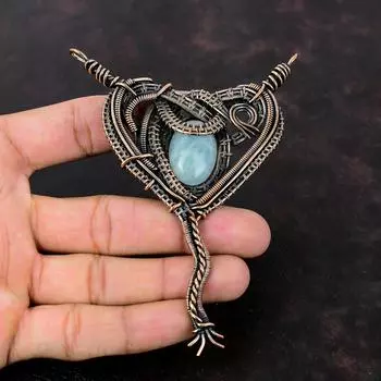 Кулон с аквамарином, кулон из медной проволоки, кулон ручной работы, ювелирные изделия из медной проволоки, кулон из настоящего драгоценного камня, удивительные ювелирные изделия, свадебный подарок