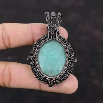 Кулон с амазонитом, обернутый медной проволокой, кулон с амазонитом, ювелирные изделия, кулон из натурального драгоценного камня, кулон ручной работы, медный ювелирный подарок, подарок на помолвку