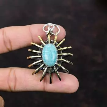 Кулон с амазонитом, подвеска из стерлингового серебра 925 пробы, позолоченный 18-каратный кулон, клетка, ювелирные изделия, драгоценный камень, кулон ручной работы, подарок для женщин, дизайнерский кулон