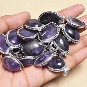 Кулон с аметистом и драгоценным камнем. Лот. Подвеска из стерлингового серебра 925 пробы.. 5 шт. синий