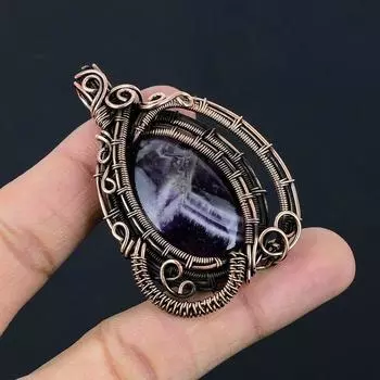 Кулон с аметистом, обернутый медной проволокой, кулон с аметистом, кулон с драгоценным камнем, медный кулон ручной работы, ожерелье для рождественских подарков, подарки на день рождения