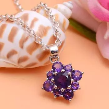Кулон с аметистом ~ Ожерелье из натурального фиолетового аметиста из серебра 925 пробы