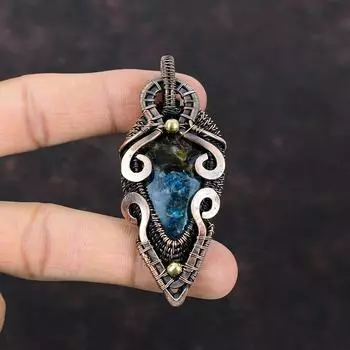 Кулон с арбузом и турмалином, медная проволока, ювелирные изделия, кулон из натурального драгоценного камня, медный кулон, подарок для мамы, кулон ручной работы из проволочной обмотки