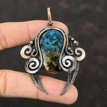 Кулон с арбузом и турмалином, медная проволока, кулон, ювелирные изделия ручной работы, кулон с драгоценным камнем, медный дизайнерский кулон, подарок на годовщину