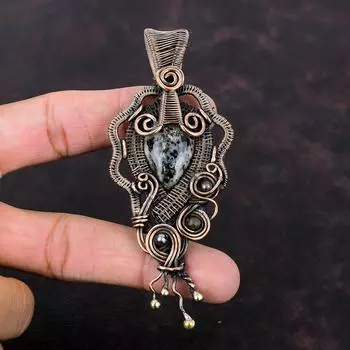 Кулон с астрофиллитом, кулон из медной проволоки, потрясающие ювелирные изделия с астрофиллитом, кулон с драгоценными камнями ручной работы, свадебный подарок, ювелирные изделия из медной проволоки