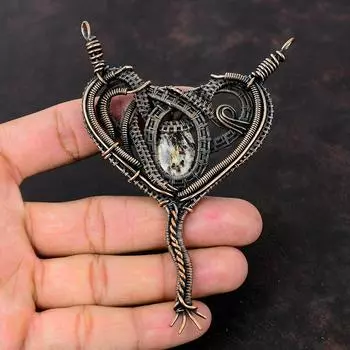 Кулон с астрофиллитом, медная проволока, кулон ручной работы, ювелирные изделия с астрофиллитом, оригинальный кулон с драгоценным камнем, медная проволока, ювелирное изделие, подарок для мамы