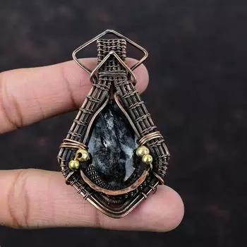 Кулон с астрофиллитом, медная проволока, кулон с драгоценным камнем, ювелирные изделия с астрофиллитом, кулон ручной работы, медная проволока, ювелирные изделия, подарок на помолвку