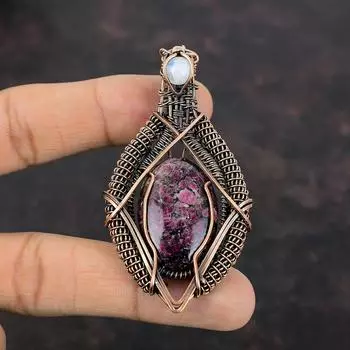 Кулон с эвдиалитом, медная проволока, кулон, ювелирные изделия ручной работы, ювелирные изделия из драгоценных камней, Радужный кулон с лунным камнем, ювелирные изделия из проволоки, подарок для женщин, медные украшения