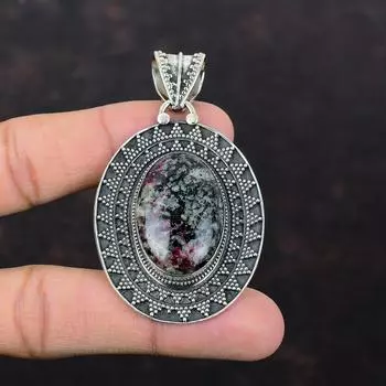 Кулон с эвдиалитом, оригинальные ювелирные изделия из драгоценных камней, подвеска из стерлингового серебра 925 пробы, винтажный кулон, серебряный ювелирный подарок для него, антикварный кулон ручной работы