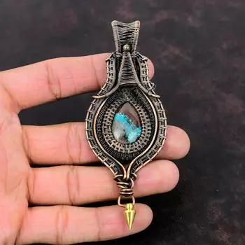 Кулон с азуритом и малахитом, кулон из медной проволоки, кулон ручной работы, изысканные медные украшения, кулон с драгоценным камнем, ювелирный подарок для мамы