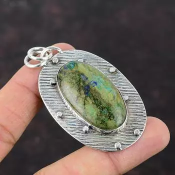 Кулон с азуритом и малахитом, подвеска из стерлингового серебра 925 пробы, ювелирные изделия ручной работы с азуритом и малахитом, кулон с драгоценным камнем, подарок для него, кулон с целебным камнем