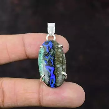 Кулон с азуритом и малахитом, ювелирные изделия из натуральных драгоценных камней, подвеска из стерлингового серебра 925 пробы, подвеска ручной работы в стиле бохо, подарок для друга, красивая подвеска