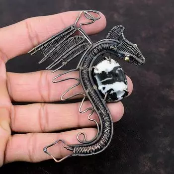 Кулон с бирюзой белого буйвола, медная проволока, кулон ручной работы, кулон из натурального драгоценного камня, медные украшения, кулон с драконом, подарок на годовщину