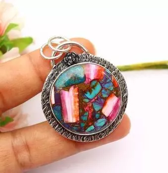 Кулон с бирюзой устрицы/Ожерелье с бирюзой устрицы Кулон из стерлингового серебра 925 пробы