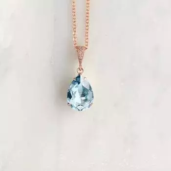 Кулон с бриллиантом и аквамарином, ожерелье с зеленым аквамарином и каплей в виде слезы