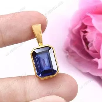 Кулон с цейлонским синим сапфиром Ожерелье с синим сапфиром Кулон с восьмиугольным драгоценным камнем