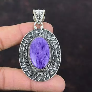 Кулон с чароитом. Удивительные ювелирные изделия из драгоценных камней. Винтажный кулон. Подвеска из стерлингового серебра 925 пробы. Стильный ювелирный подарок ручной работы для нее. Дизайнерские украшения.