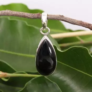 Кулон с черным ониксом - Ожерелье из стерлингового серебра 925 пробы - Серебряный подарочный кулон ручной работы