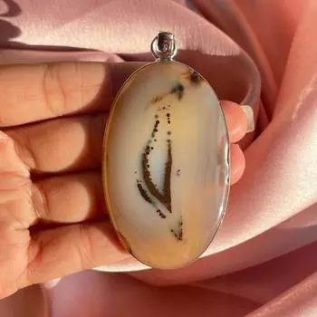Кулон с дендритом и опалом, серебряная цепочка, ожерелье, подвеска из стерлингового серебра 925 пробы