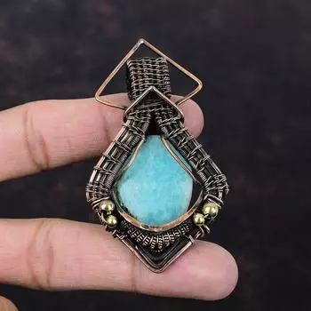 Кулон с драгоценным камнем амазонит, медная проволока, кулон, ювелирные изделия с амазонитом, кулон ручной работы, медный ювелирный подарок, подарок для невесты, ювелирные изделия из проволочной обмотки