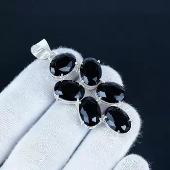 Кулон с драгоценным камнем черной шпинели из стерлингового серебра 925 пробы - Дизайн ручной работы, Ювелирное украшение для повседневной носки, Уникальный кулон с черной шпинелью, Женский подарок для любви 2.5 чёрный