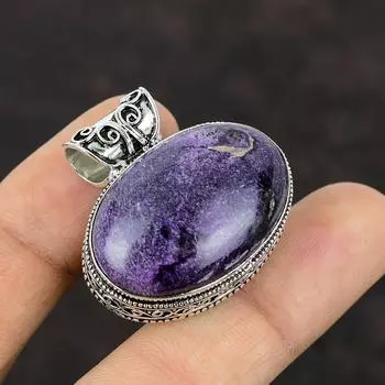 Кулон с драгоценным камнем из стерлингового серебра 925 пробы. Ювелирные изделия из пурпурита. Кулон ручной работы. Винтажный кулон. Уникальный дизайн. Ювелирный подарок для него.