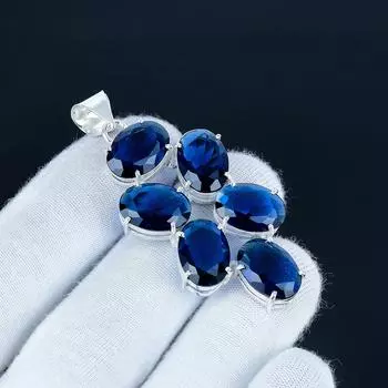 Кулон с драгоценным камнем сапфиром, серебро 925 пробы - Дизайн ручной работы, украшение на каждый день, уникальный кулон с сапфиром, подарок на день рождения 2.5 синий